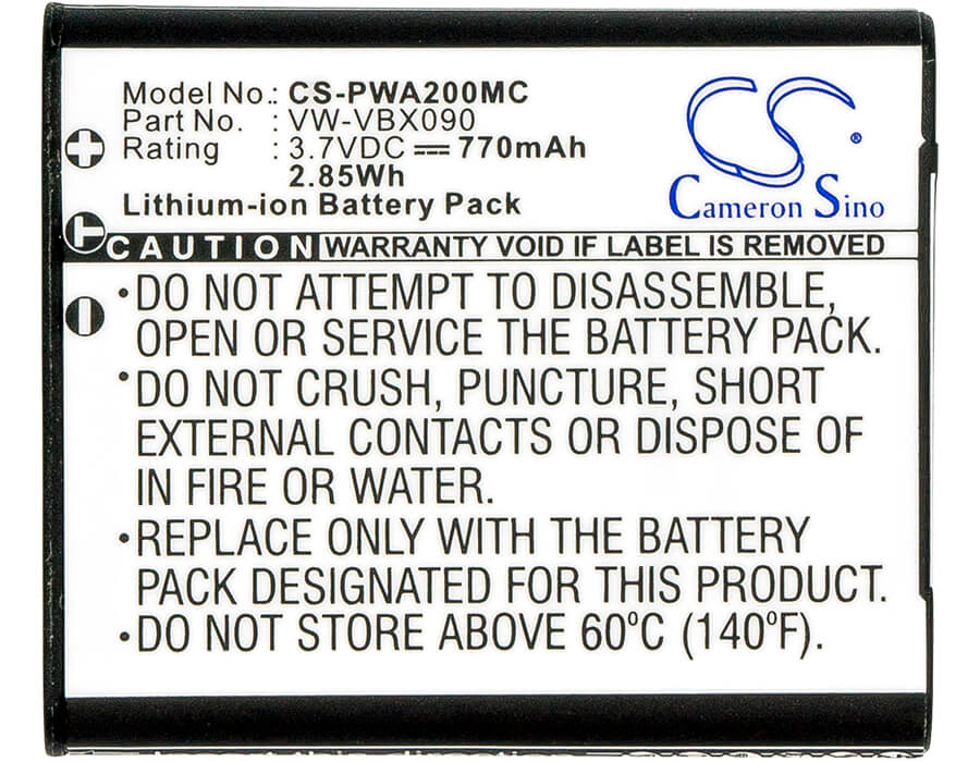 3.7V, 770mAh, Li-ion Battery fits Panasonic, Hx-wa03, Hx-wa03h, 2.849Wh