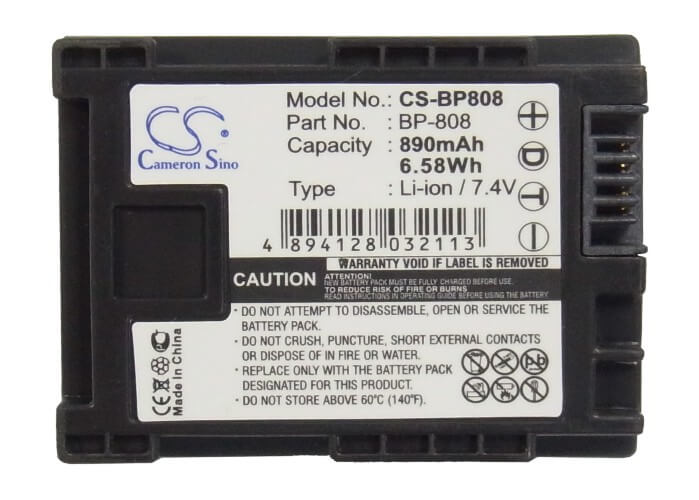 7.4V, 890mAh, Li-ion Battery fits Canon, Fs10, Fs100, 6.586Wh