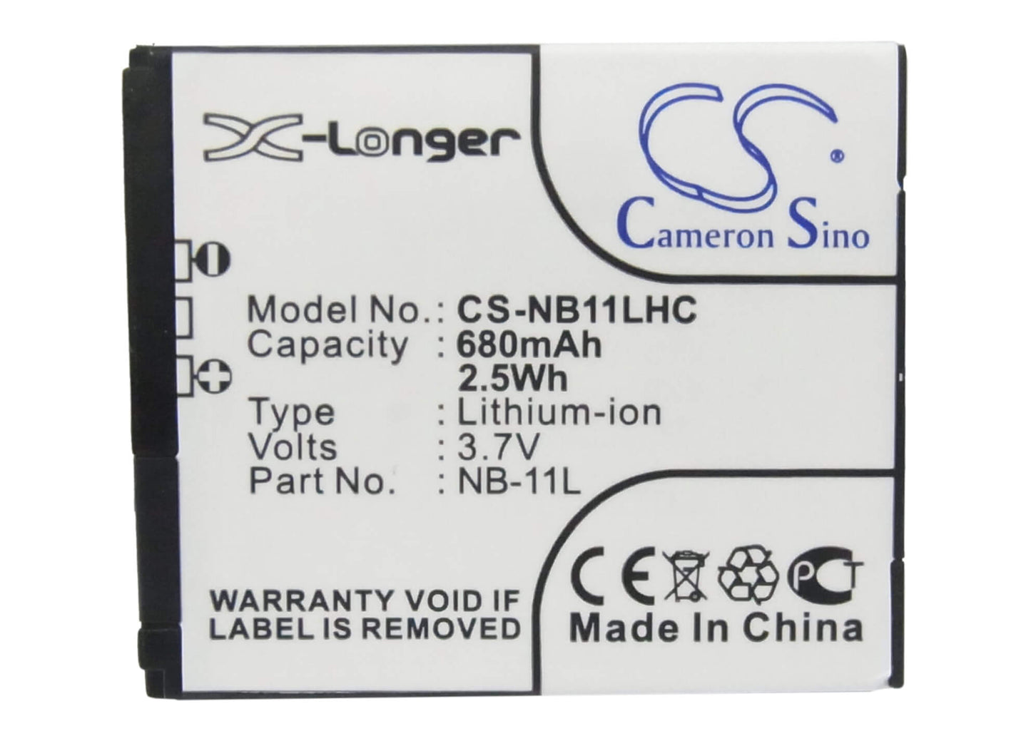 3.7V, 680mAh, Li-ion Battery fits Canon, Elph 110 Hs, Elph 340 Hs, 2.516Wh