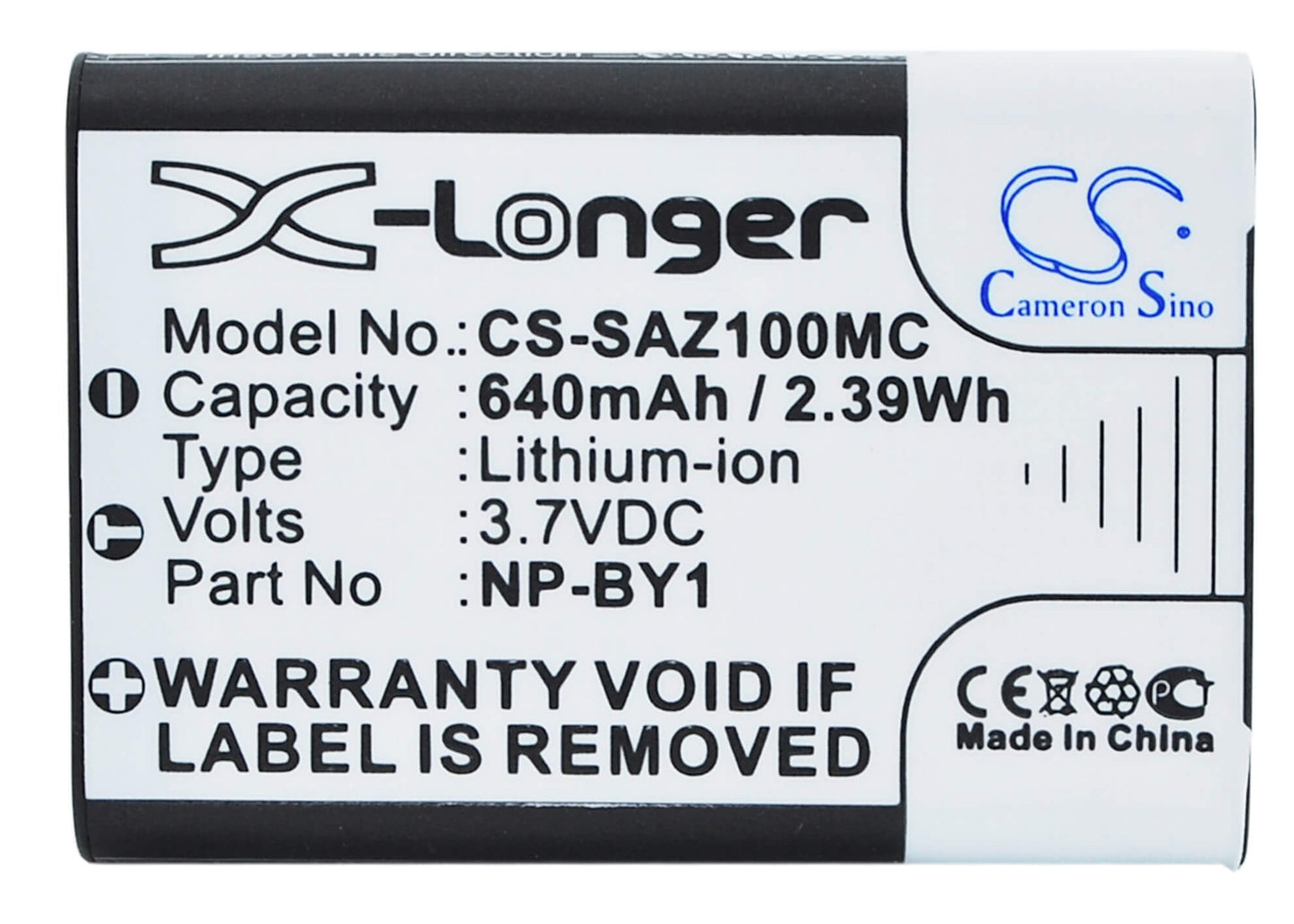 3.7V, 640mAh, Li-ion Battery fits Sony, Action Cam Mini Az1, Hdr-az1, 2.368Wh