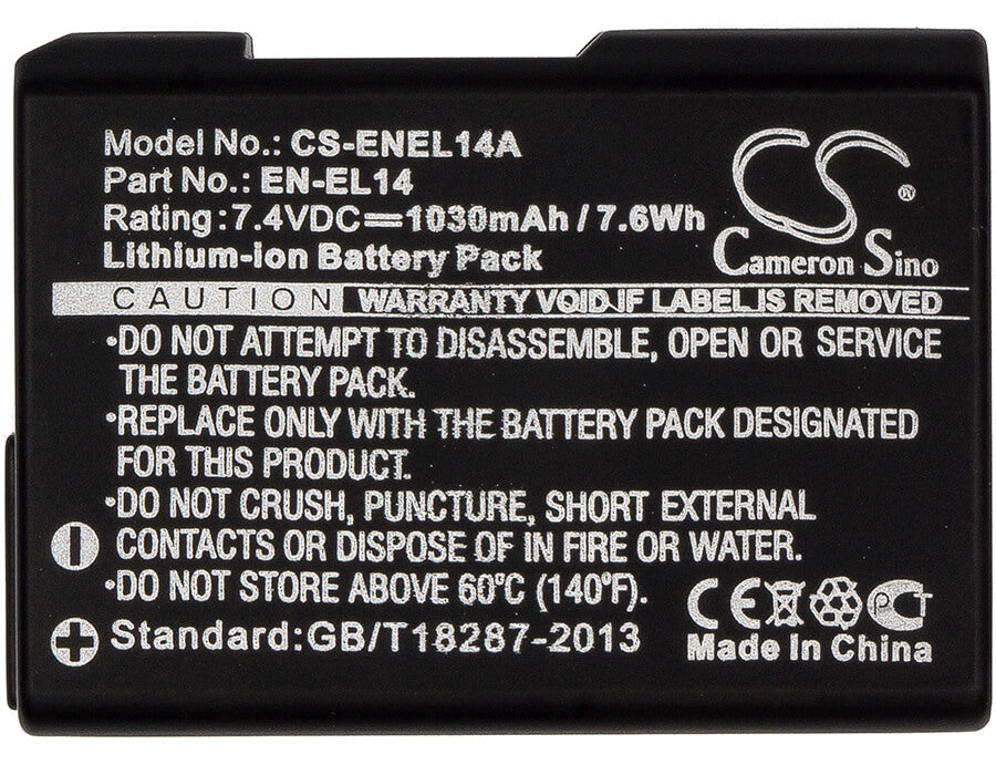 7.4V, 1030mAh, Li-ion Battery fits Nikon, Coolpix P7000, Coolpix P7100, 7.622Wh