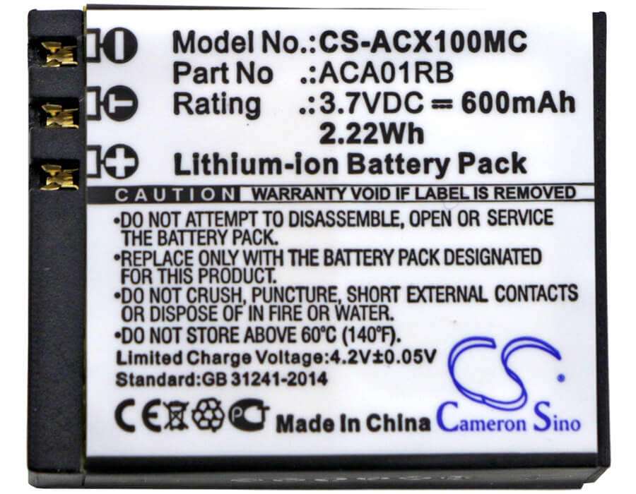 3.7V, 600mAh, Li-Polymer Battery fits Activeon, Cx, Cx Gold, 2.22Wh