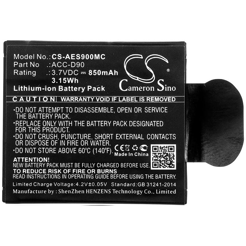 3.7V, 850mAh, Li-ion Battery fits Aee, D90, Lyfes72, 3.145Wh