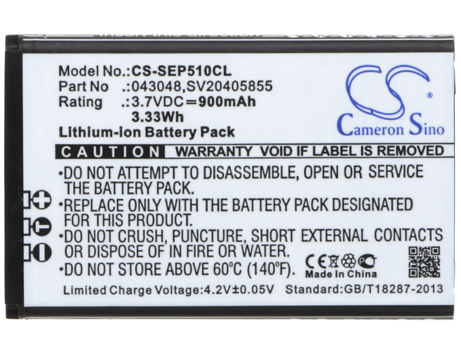 3.7V, 900mAh, Li-ion Battery fits Swissvoice, Epure, Epure 6.0, 3.33Wh
