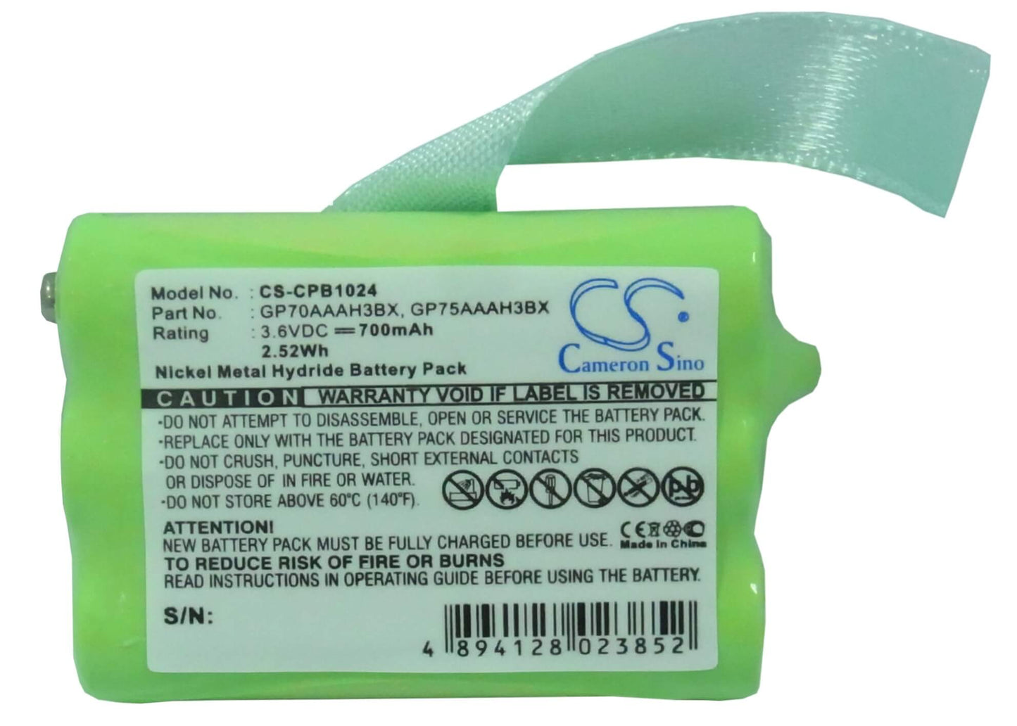 3.6V, 700mAh, Ni-MH Battery fits Wave Technologies, Cdp24106, Cdp24200, 2.52Wh