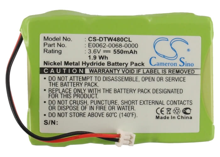 3.6V, 550mAh, Ni-MH Battery fits Crofone, Adp4000, 1.98Wh