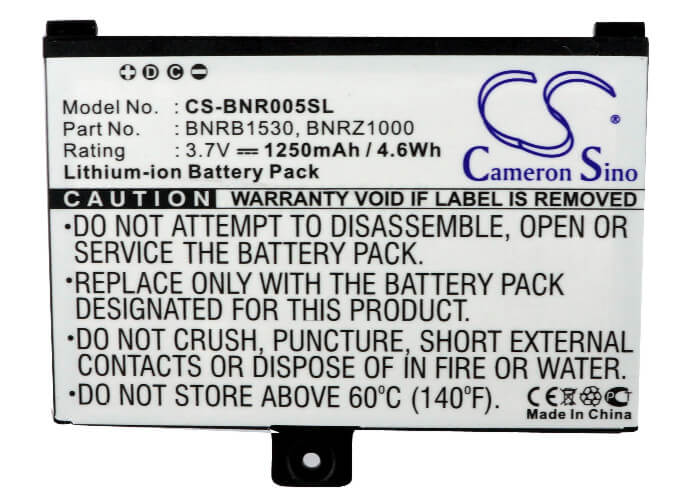 3.7V, 1250mAh, Li-ion Battery fits Barnes & Noble, 5, Bnrv100, 4.625Wh