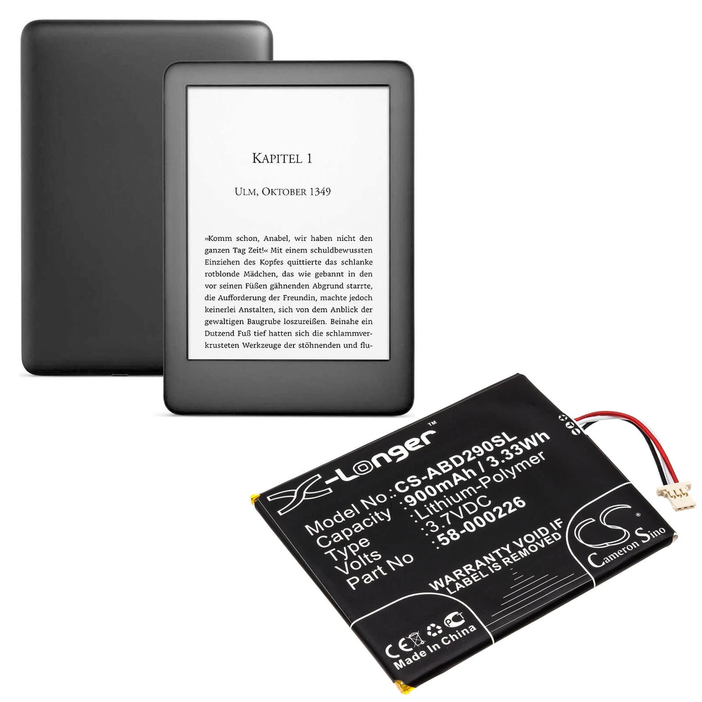 3.7V, 900mAh, Li-Polymer Battery fits Amazon, 53-014490, B07dlpwyb7, 3.33Wh