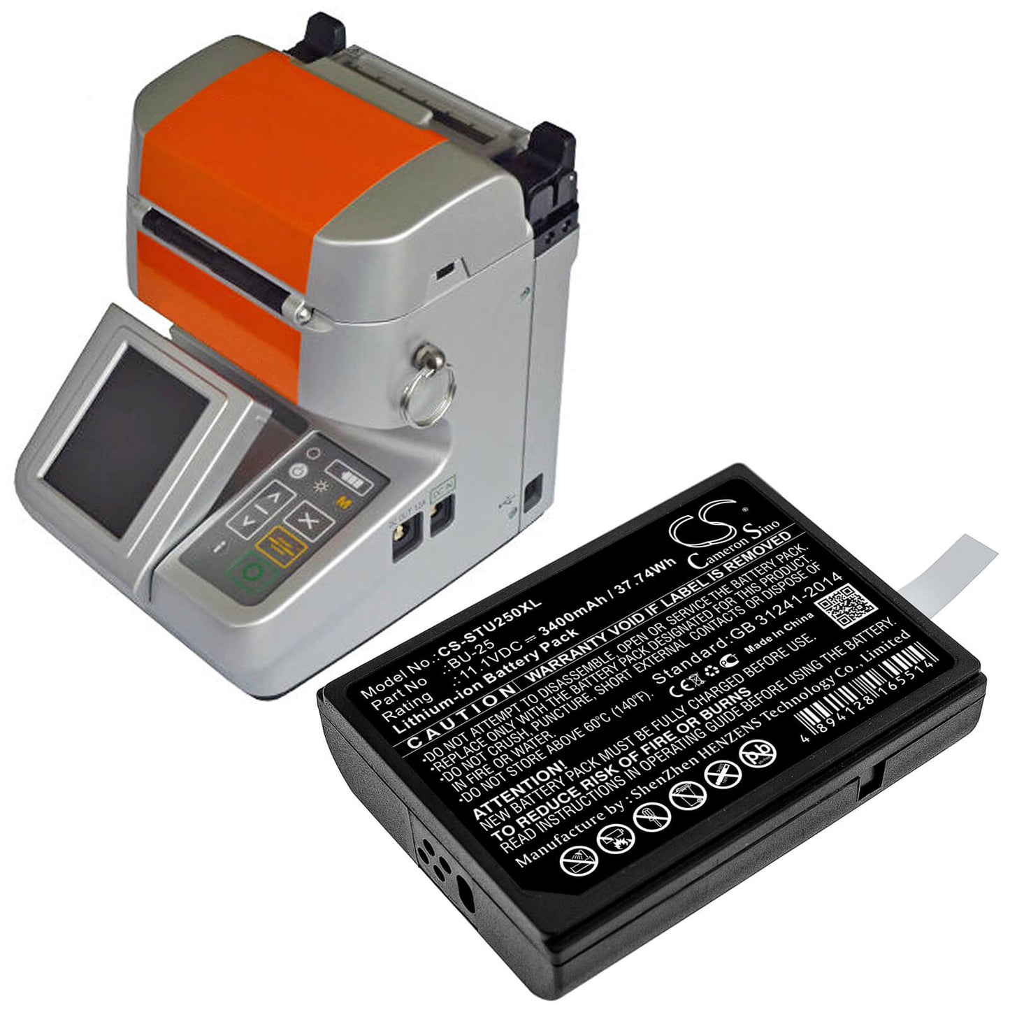 11.1V, 3400mAh, Li-ion Battery fits Sumitomo, Fusion Splicers Bu25, Type-25, 37.74Wh
