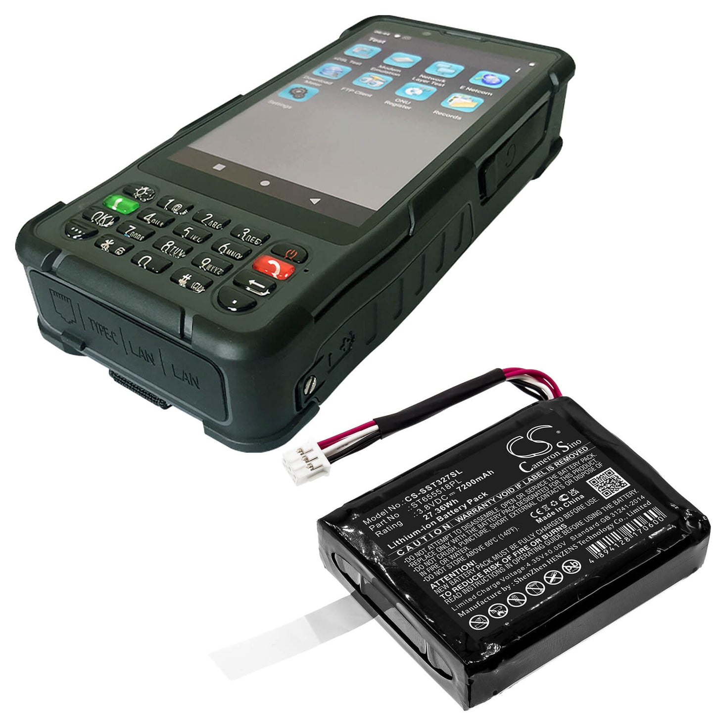 3.8V, 7200mAh, Li-ion Battery fits Senter, St103, St327, 27.36Wh