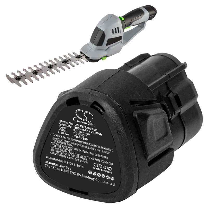 12.0V, 2000mAh, Li-ion Battery fits Ego, Cht2001e Cordless Shrub, Cht2001e Grass Shears, 24Wh