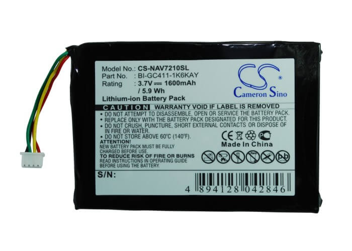 3.7V, 1600mAh, Li-ion Battery fits Navigon, 7210, 7310, 5.92Wh