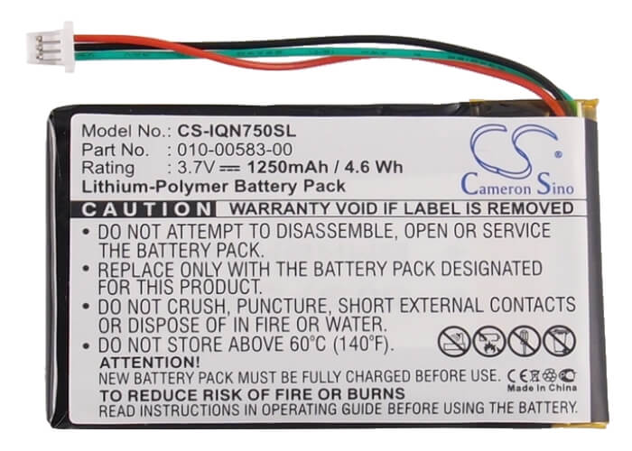 3.7V, 1250mAh, Li-Polymer Battery fits Garmin, Nuvi 750, Nuvi 755, 4.625Wh