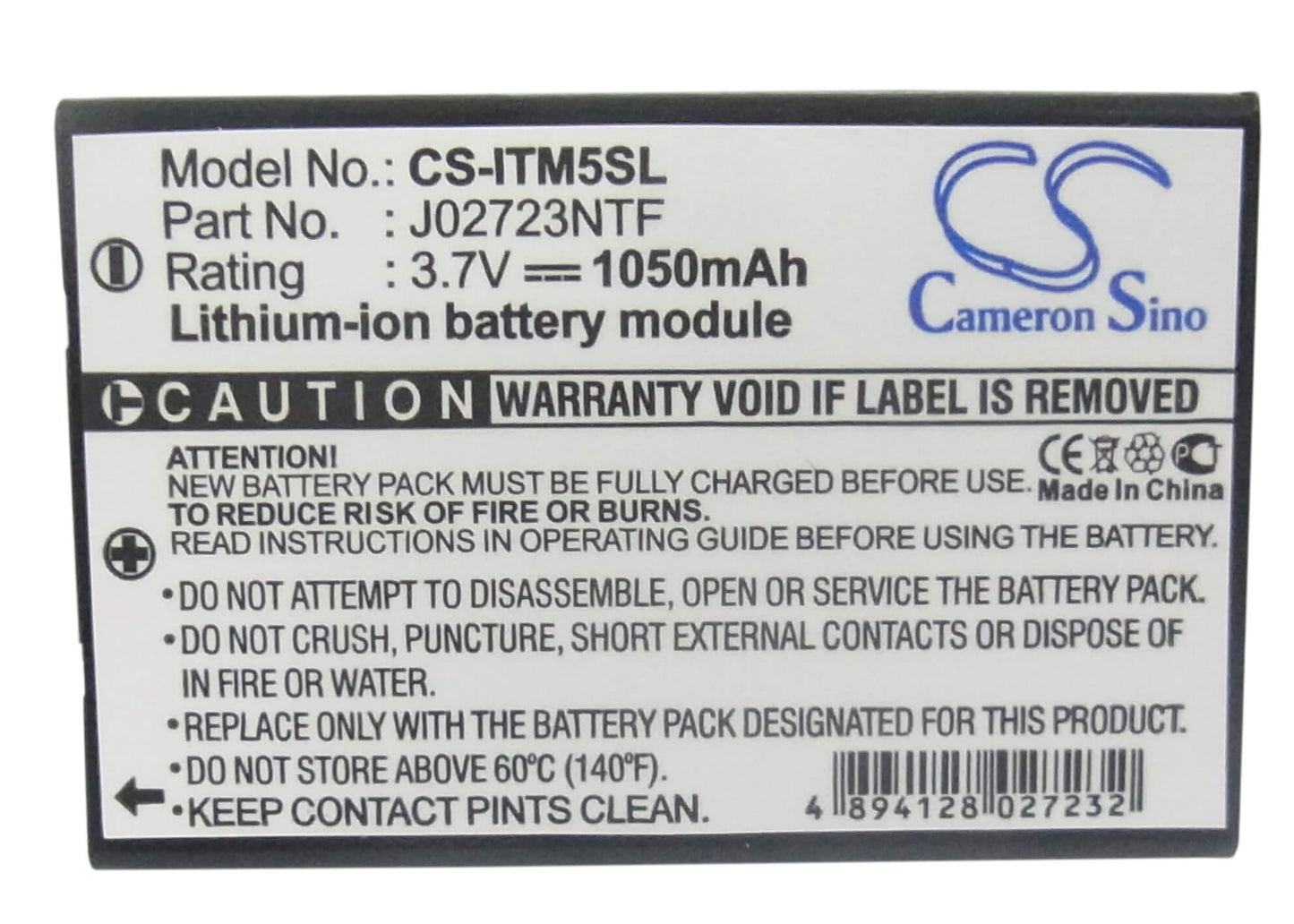 3.7V, 1050mAh, Li-ion Battery fits I.trek, M5, M5 Bt Gps, 3.885Wh