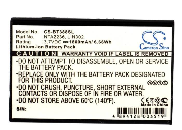 3.7V, 1800mAh, Li-ion Battery fits Gns, 5840, 5843, 6.66Wh