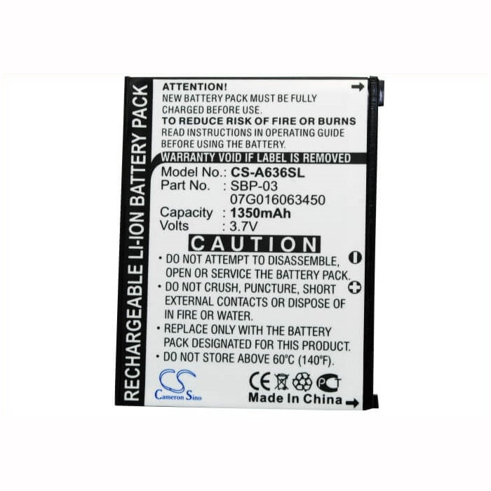 3.7V, 1350mAh, Li-ion Battery fits Asus, Mypal A630, Mypal A632, 4.995Wh