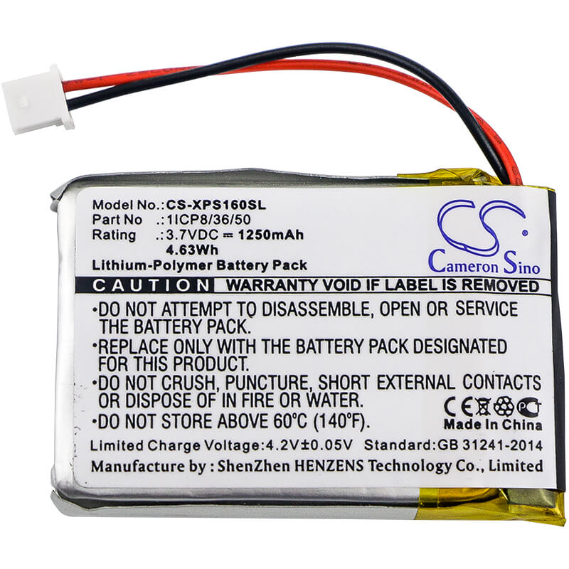 3.7V, 1250mAh, Li-Polymer Battery fits Dual, Xgps160, Xgps160 Skypro Gps Receiver, 4.625Wh