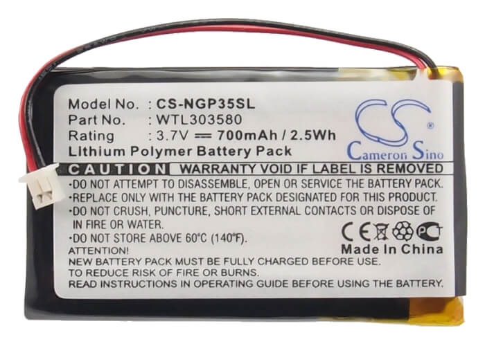 3.7V, 700mAh, Li-Polymer Battery fits Navgear, Gt35, Gt-35 3d, 2.59Wh
