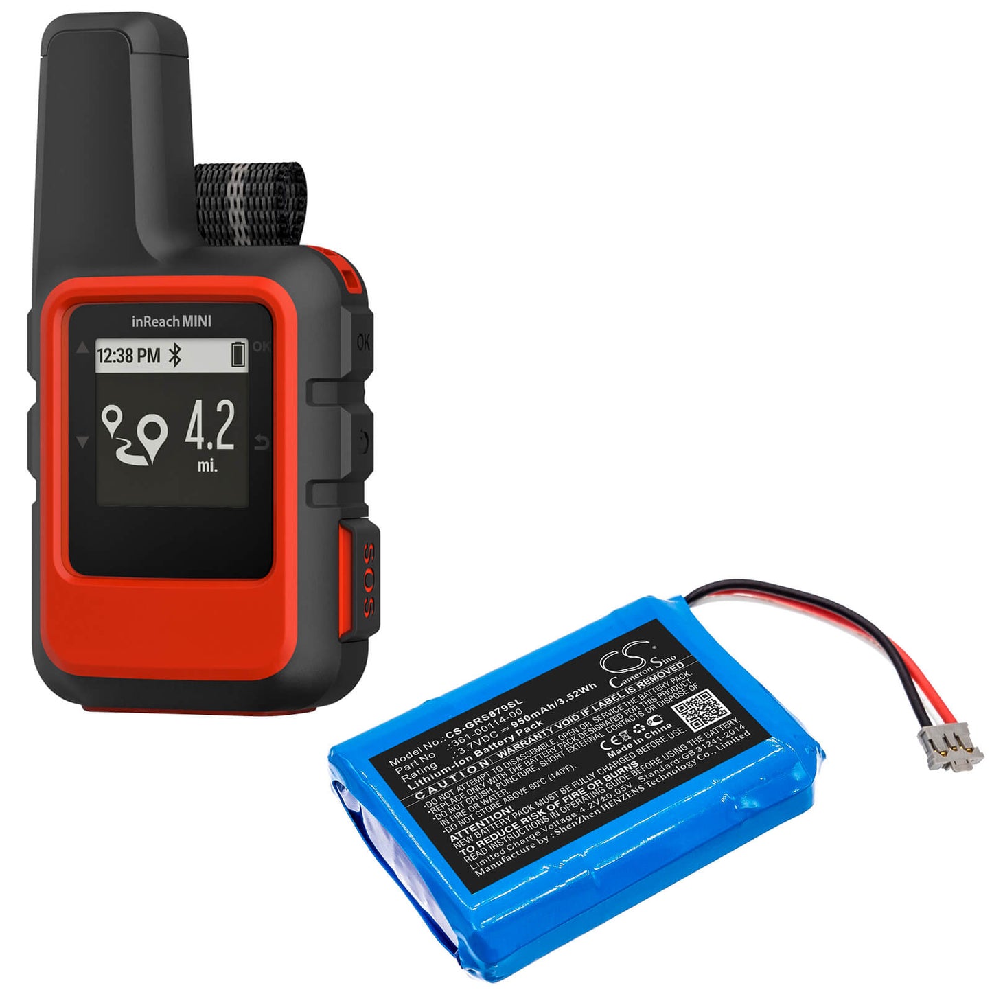 3.7V, 950mAh, Li-ion Battery fits Garmin, 010-01879-00, Inreach Mini, 3.515Wh