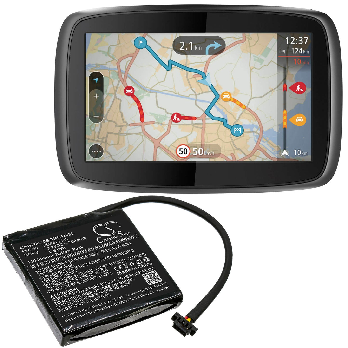 3.7V, 700mAh, Li-ion Battery fits Tomtom, 4fb40, Go 400 4.3" Satnav, 2.59Wh