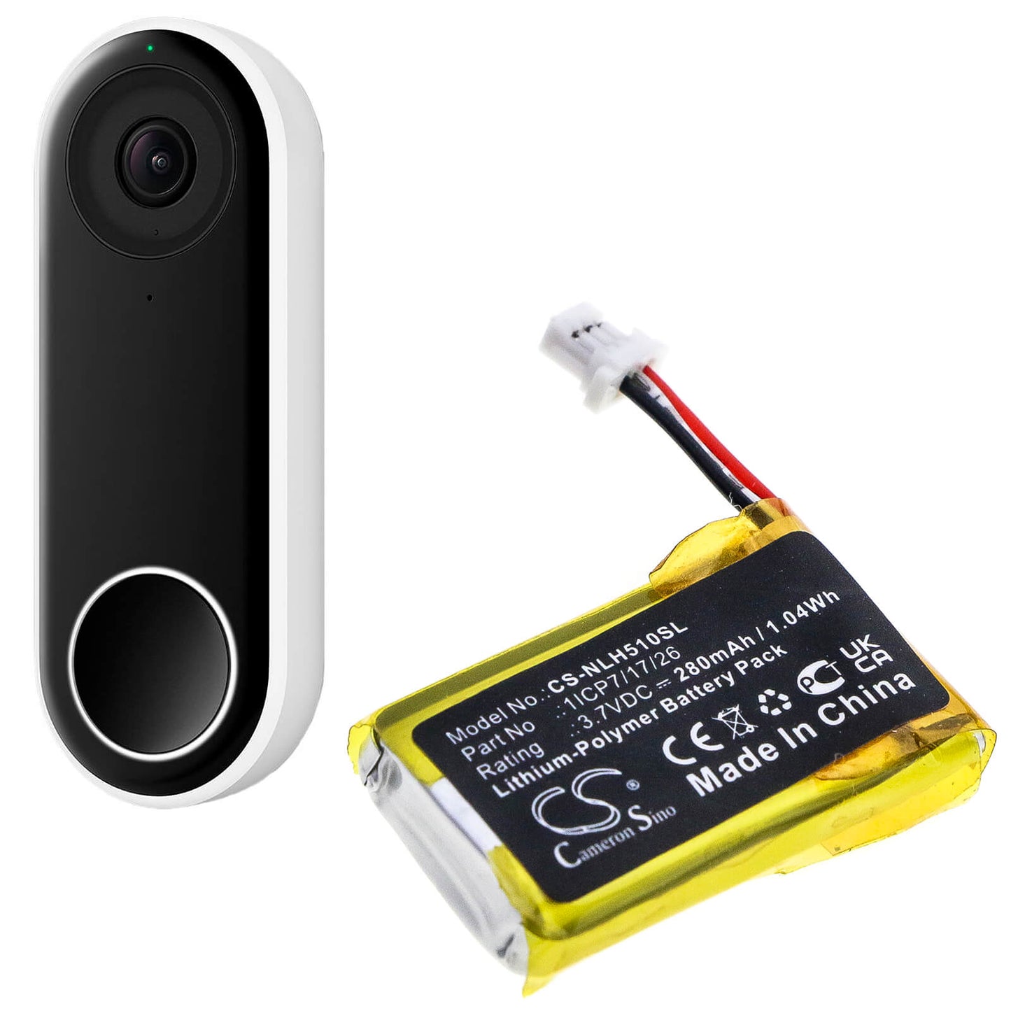 3.7V, 280mAh, Li-Polymer Battery fits Nest, C1241290, Hello, 1.036Wh
