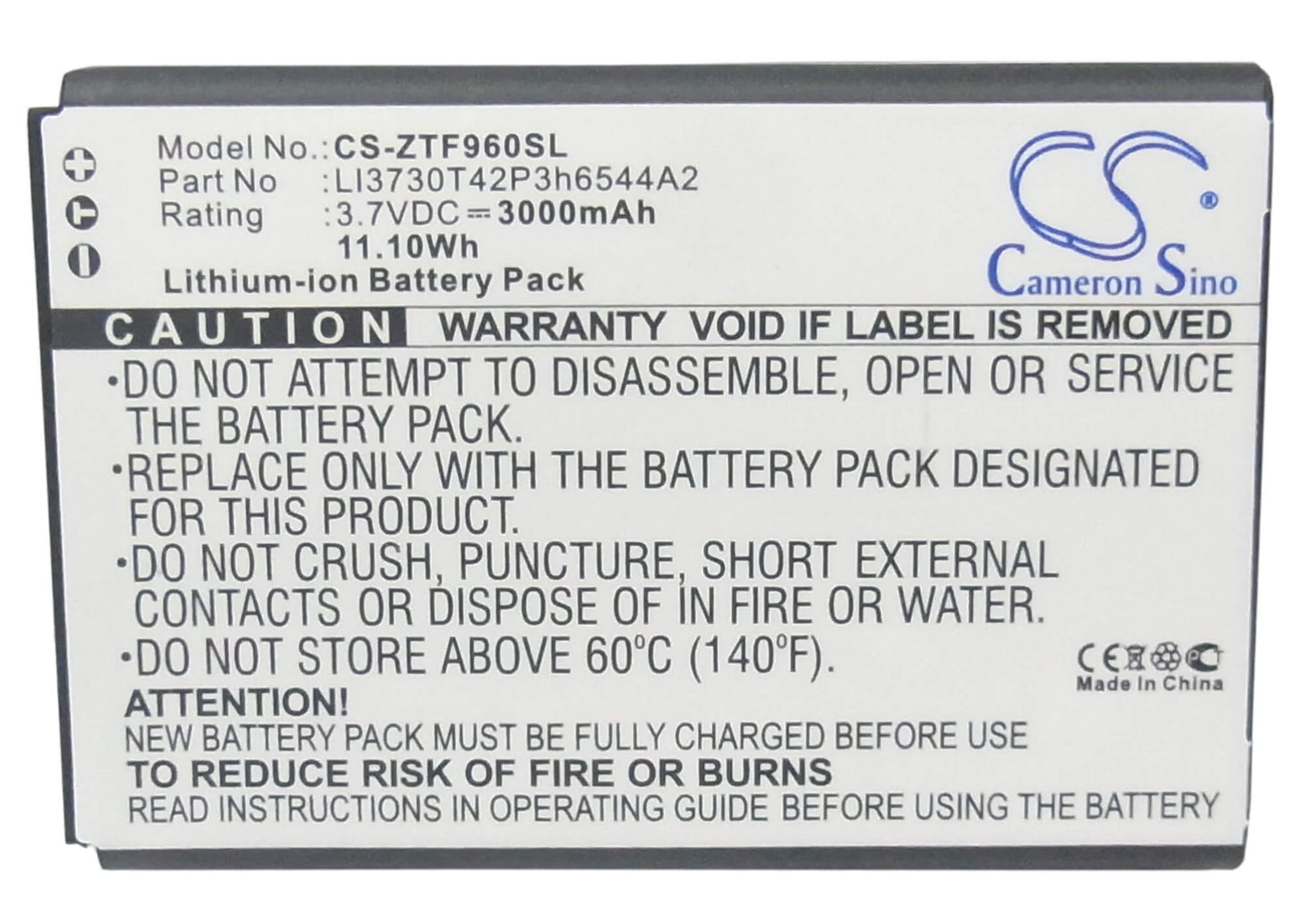 3.7V, 3000mAh, Li-ion Battery fits Net10, Srq-z289l, Z289l, 11.1Wh