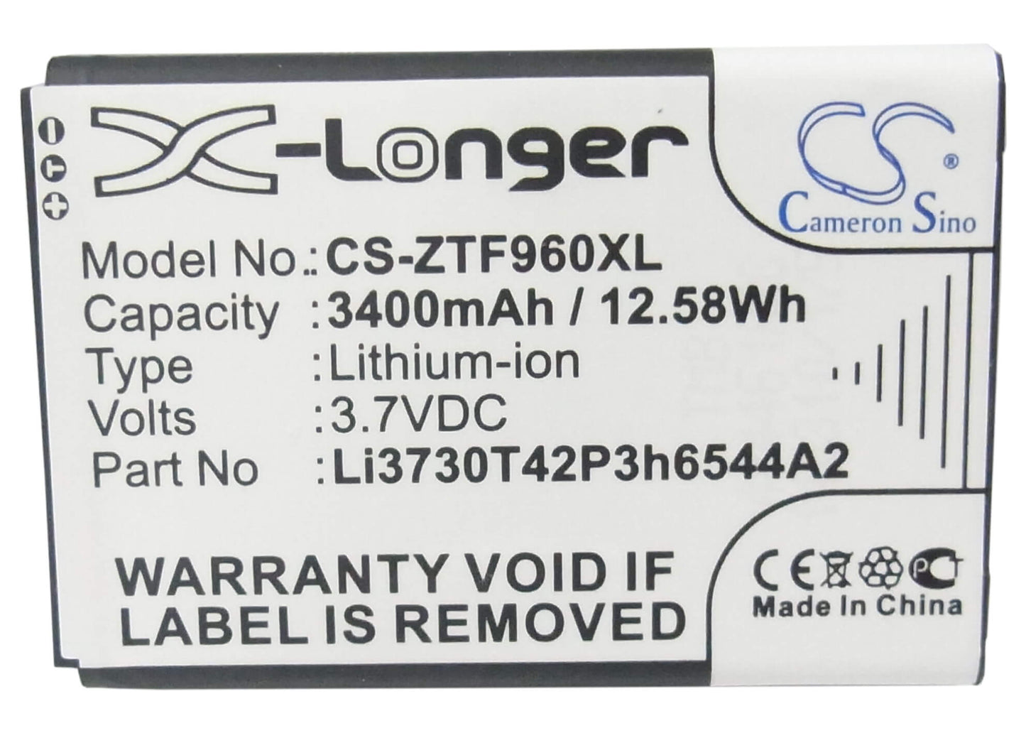 3.7V, 3400mAh, Li-ion Battery fits Net10, Srq-z289l, Z289l, 12.58Wh