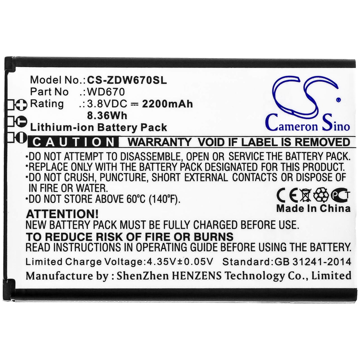 3.8V, 2200mAh, Li-ion Battery fits Haier, Dc002, Dc003, 8.36Wh