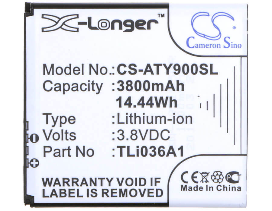 3.8V, 3800mAh, Li-ion Battery fits Alcatel, One Touch Link 4g+, One Touch Link 4g+ Lte, 14.44Wh