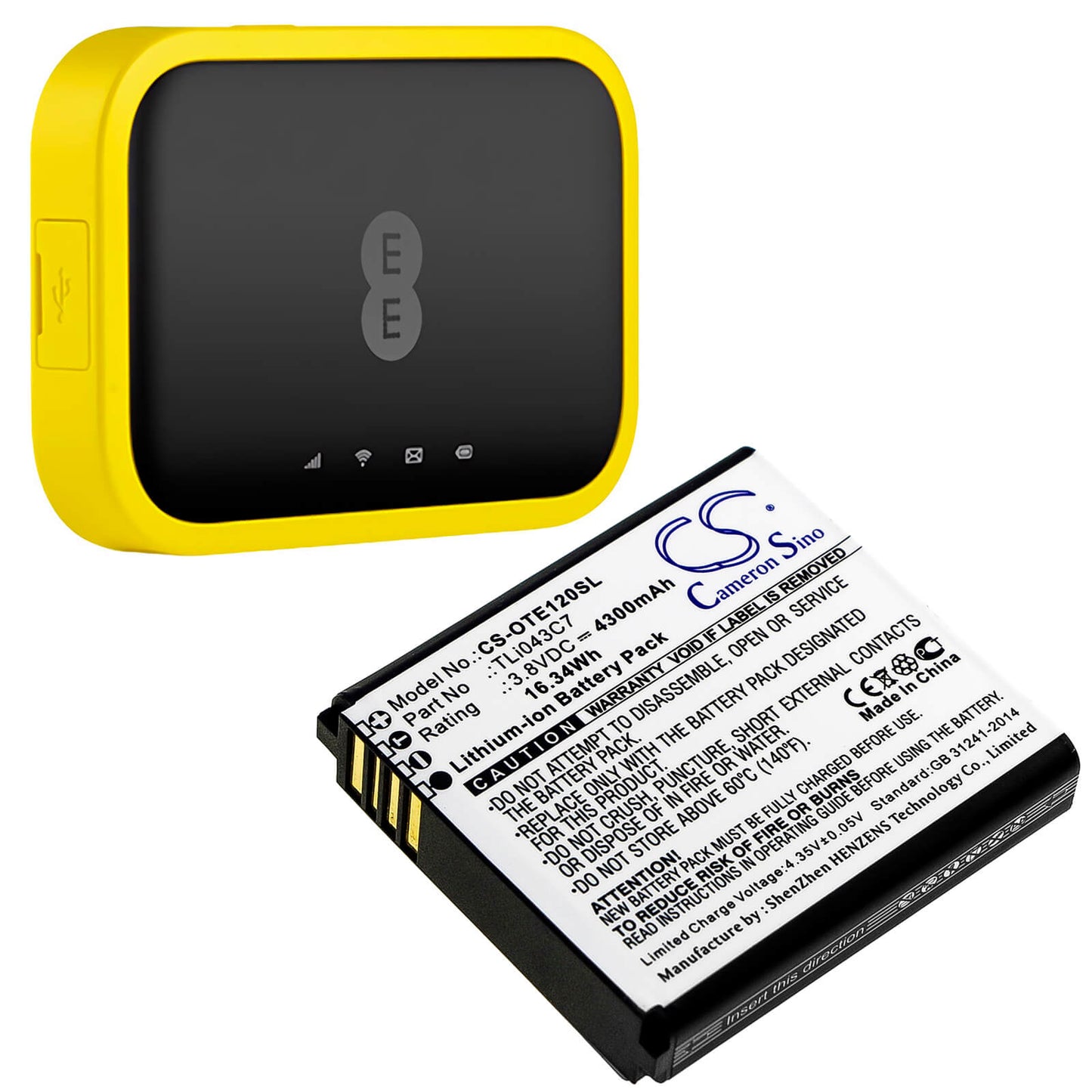 3.8V, 4300mAh, Li-ion Battery fits Alcatel, Ee120, 16.34Wh