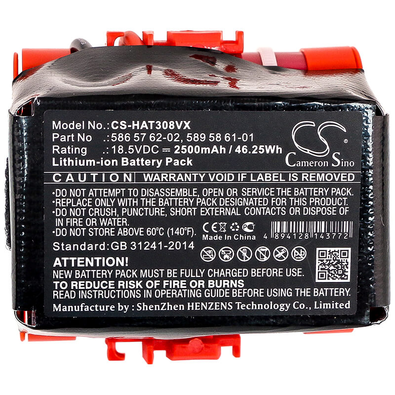 18.5V, 2500mAh, Li-ion Battery fits Gardena, Mcculloch Rob R600, R40, 46.25Wh