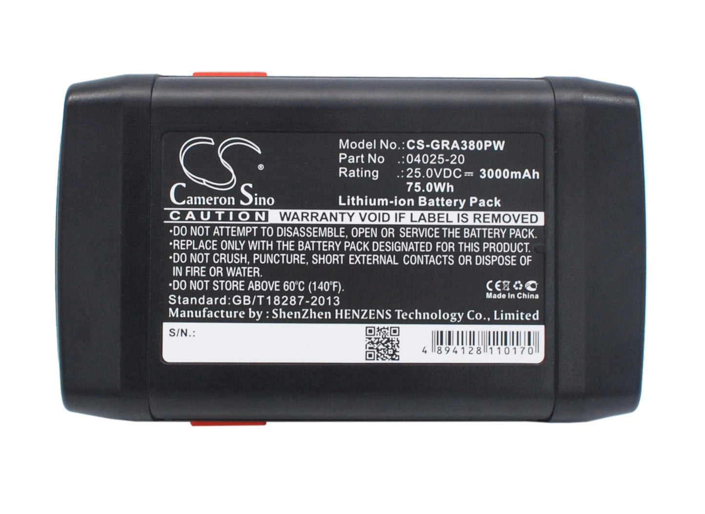 25.0V, 3000mAh, Li-ion Battery fits Gardena, 648872, Accu-spindelmaher 380 Li, 75Wh