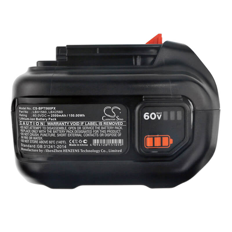 60.0V, 2500mAh, Li-ion Battery fits Black & Decker, 60v Max Blower, 60v Max Powerswap 20 Cordless, 150Wh
