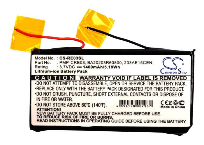 3.7V, 1400mAh, Li-ion Battery fits Creative, Dap-hdd004, Labs Nomad Jukebox Zen, 5.18Wh