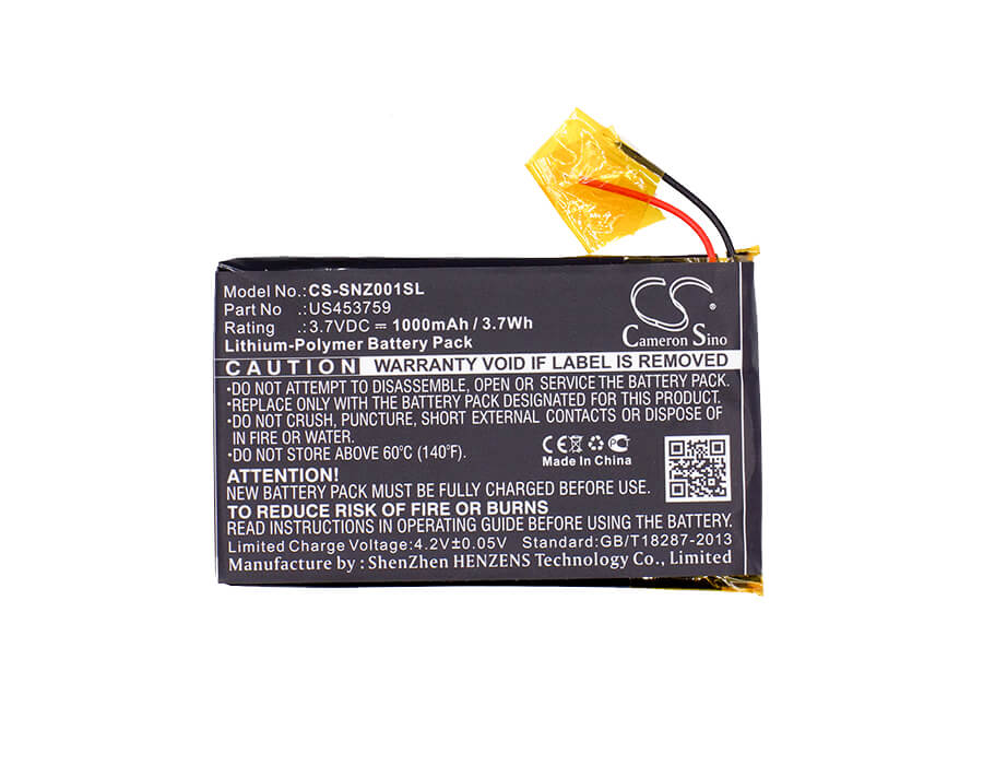 3.7V, 1000mAh, Li-Polymer Battery fits Sony, Nwz-zx1, Walkman Nwz-zx1, 3.7Wh