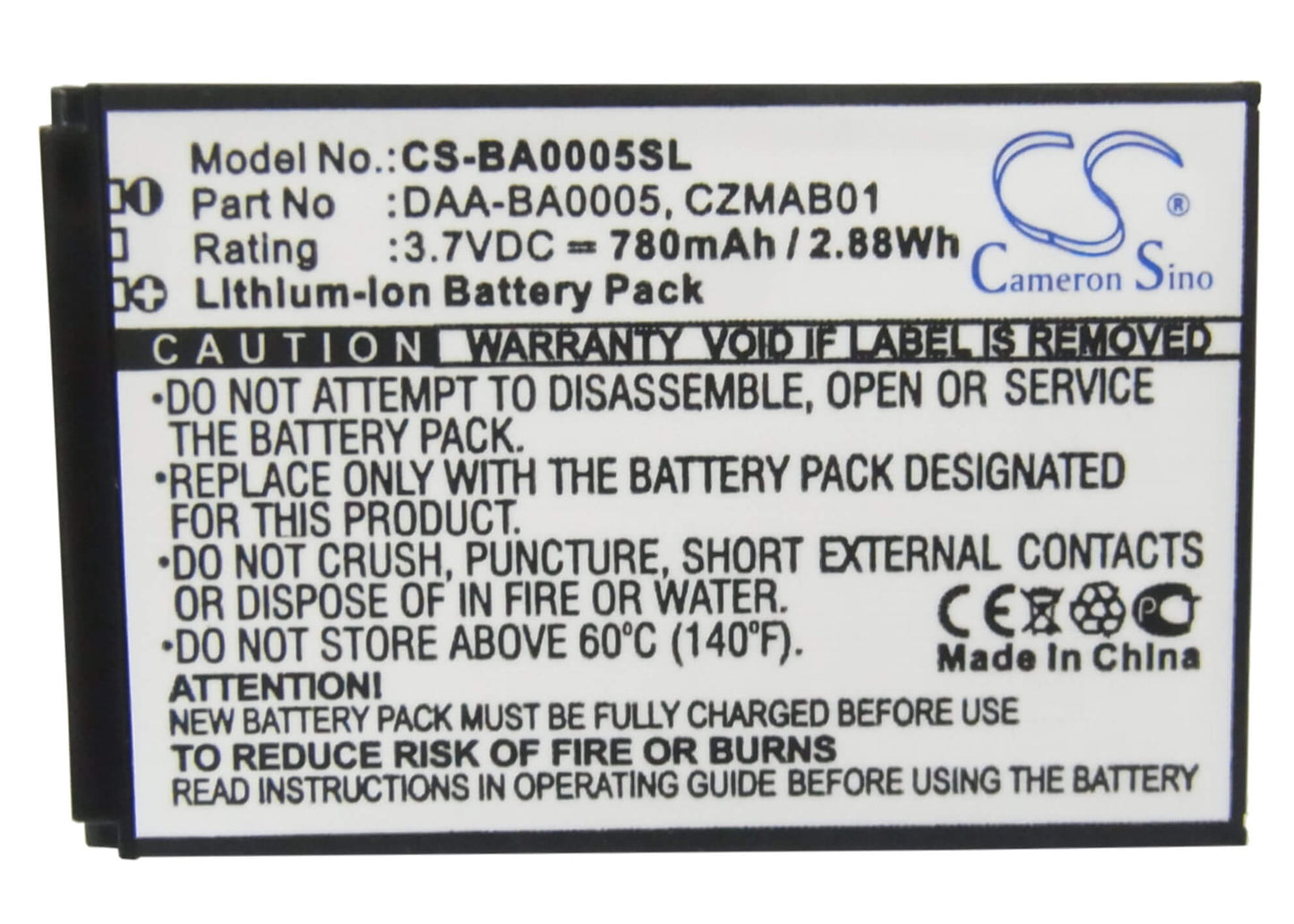 3.7V, 780mAh, Li-ion Battery fits Creative, Zen Micro, Zen Micro 4gb, 2.886Wh