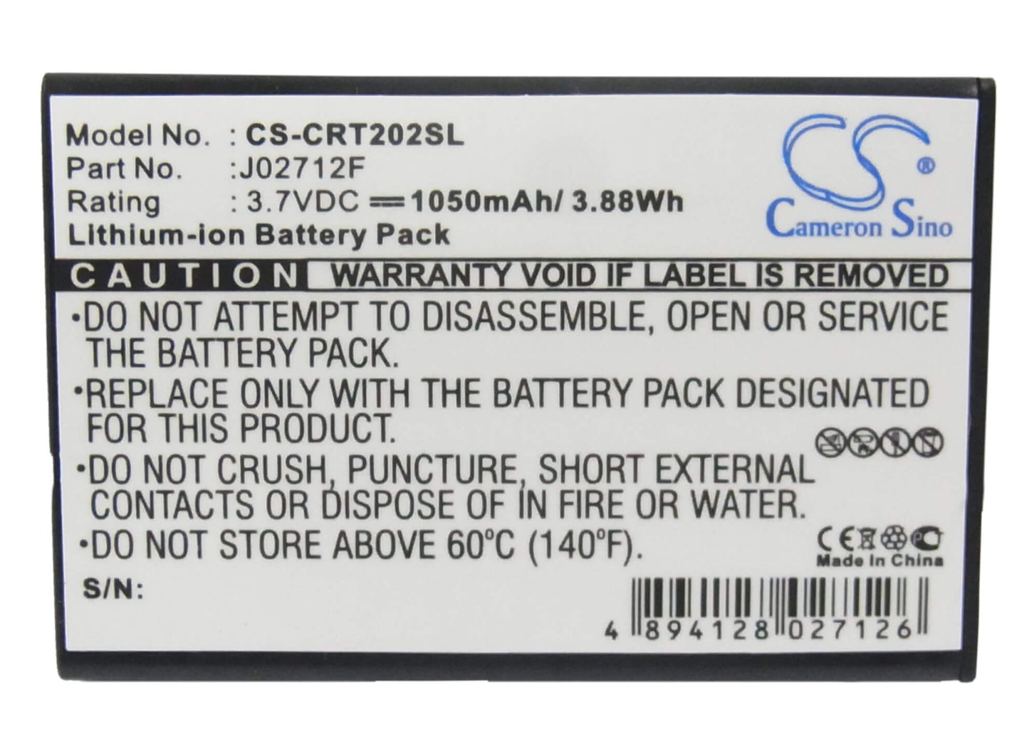 3.7V, 1050mAh, Li-ion Battery fits Creative, Vado Hd, 3.885Wh