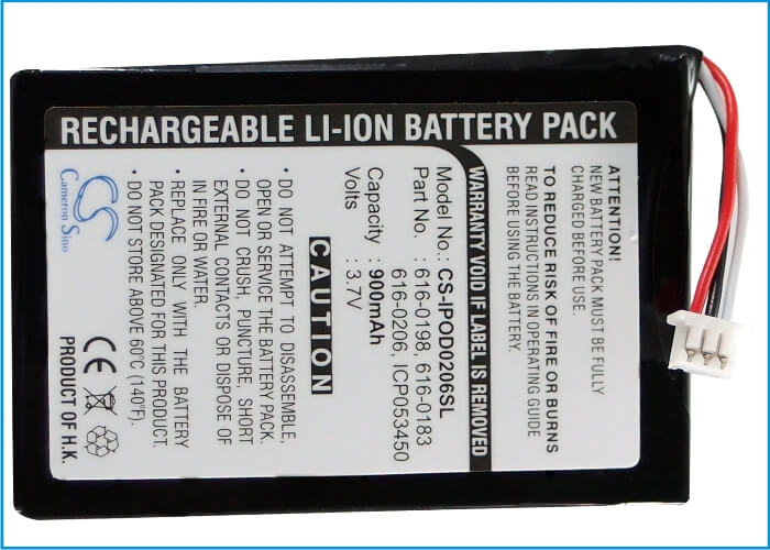 3.7V, 900mAh, Li-ion Battery fits Apple, Ipod Photo, Ipod U2 20gb Color Display Ma1, 3.33Wh