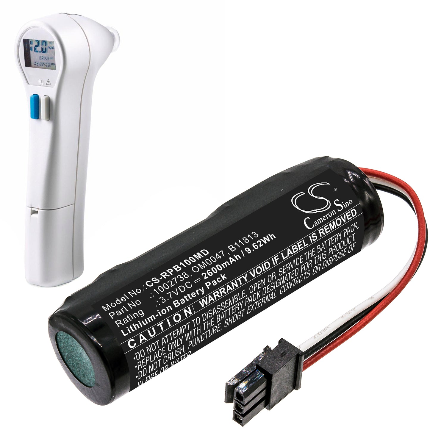 3.7V, 2600mAh, Li-ion Battery fits Philips, Bilichek Noninvasive Bilirubin, 9.62Wh