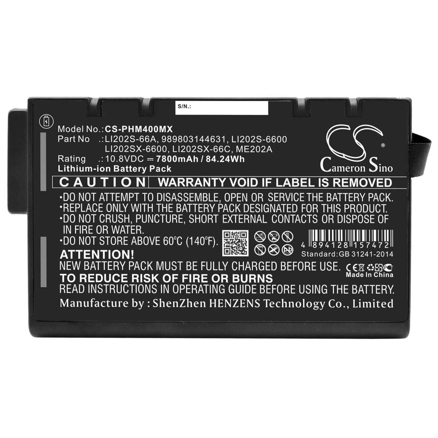 10.8V, 7800mAh, Li-ion Battery fits Spacelabs, Mcare300, Mcare300d, 84.24Wh