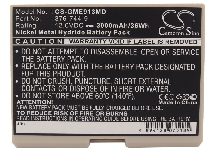 12.0V, 3000mAh, Ni-MH Battery fits Ge, Cardioserv, Hellige Defibrillator, 36Wh