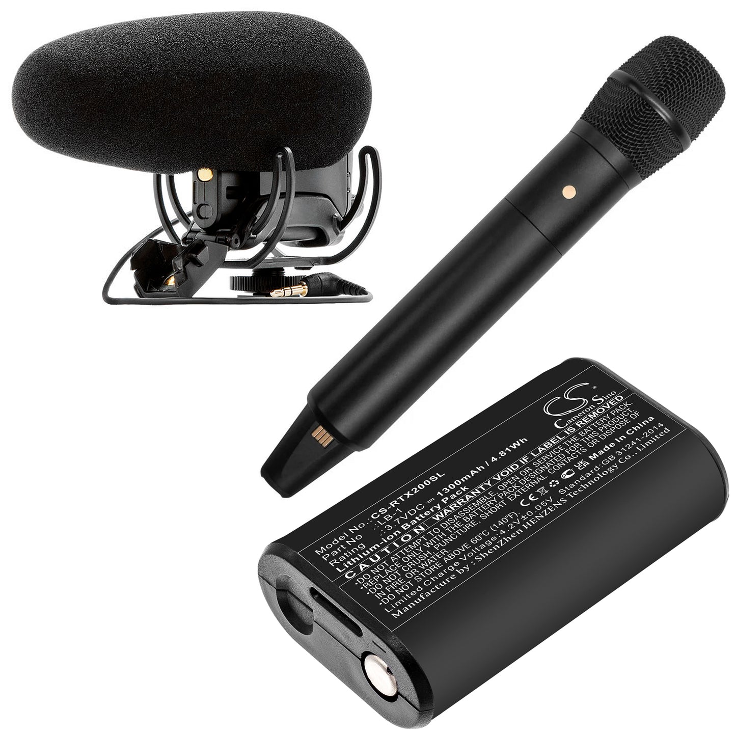 3.7V, 1300mAh, Li-ion Battery fits Rode, Performer Tx-m2, Videomic Pro+, 4.81Wh