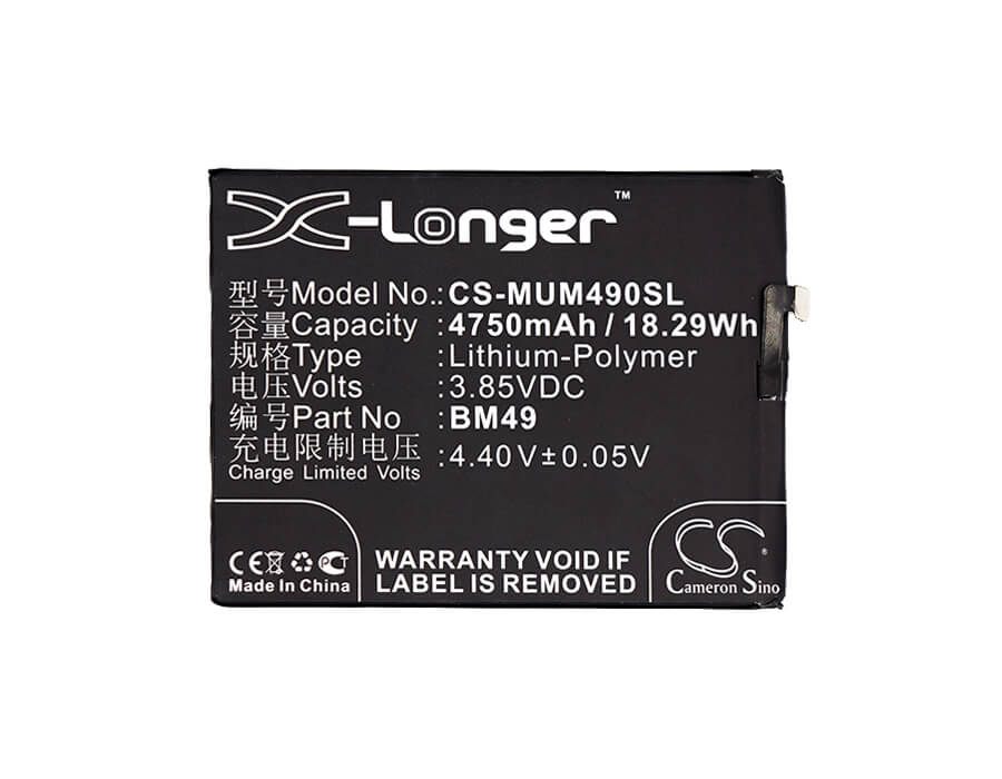 CS-MUM490SL, Mobile, Smartphone 3.85V, 4750mAh, Li-Polymer Battery fits Xiaomi, 2016001, 2016002, 18.2875Wh