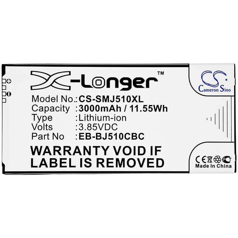 3.85V, 3000mAh, Li-ion Battery fits Samsung, Galaxy J5 2016, Galaxy J5 6 Duos, 11.55Wh