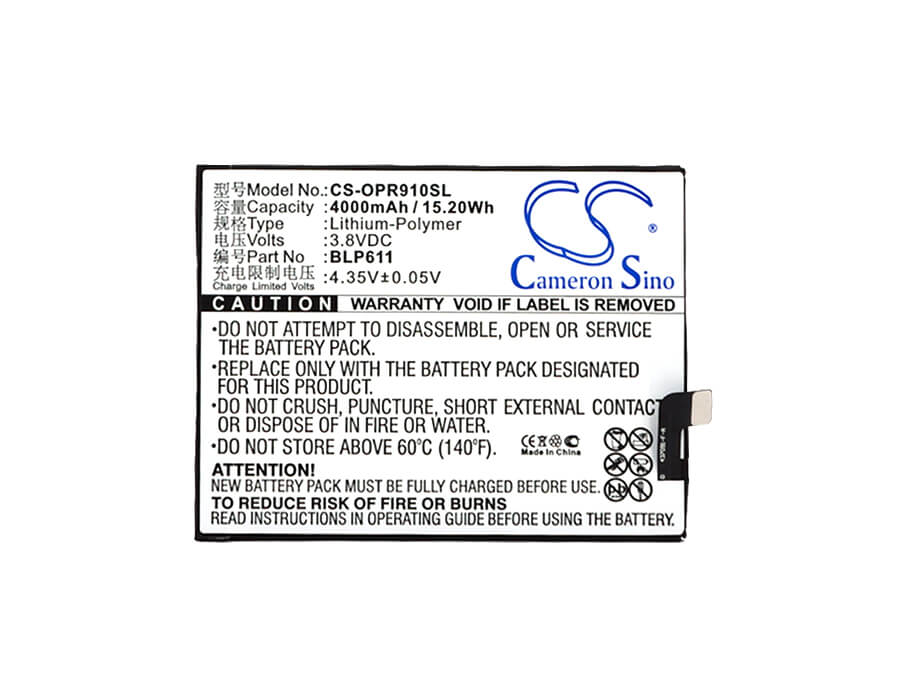 3.8V, 4000mAh, Li-Polymer Battery fits Oppo, R9 Plus, R9 Plus Dual Sim, 15.2Wh