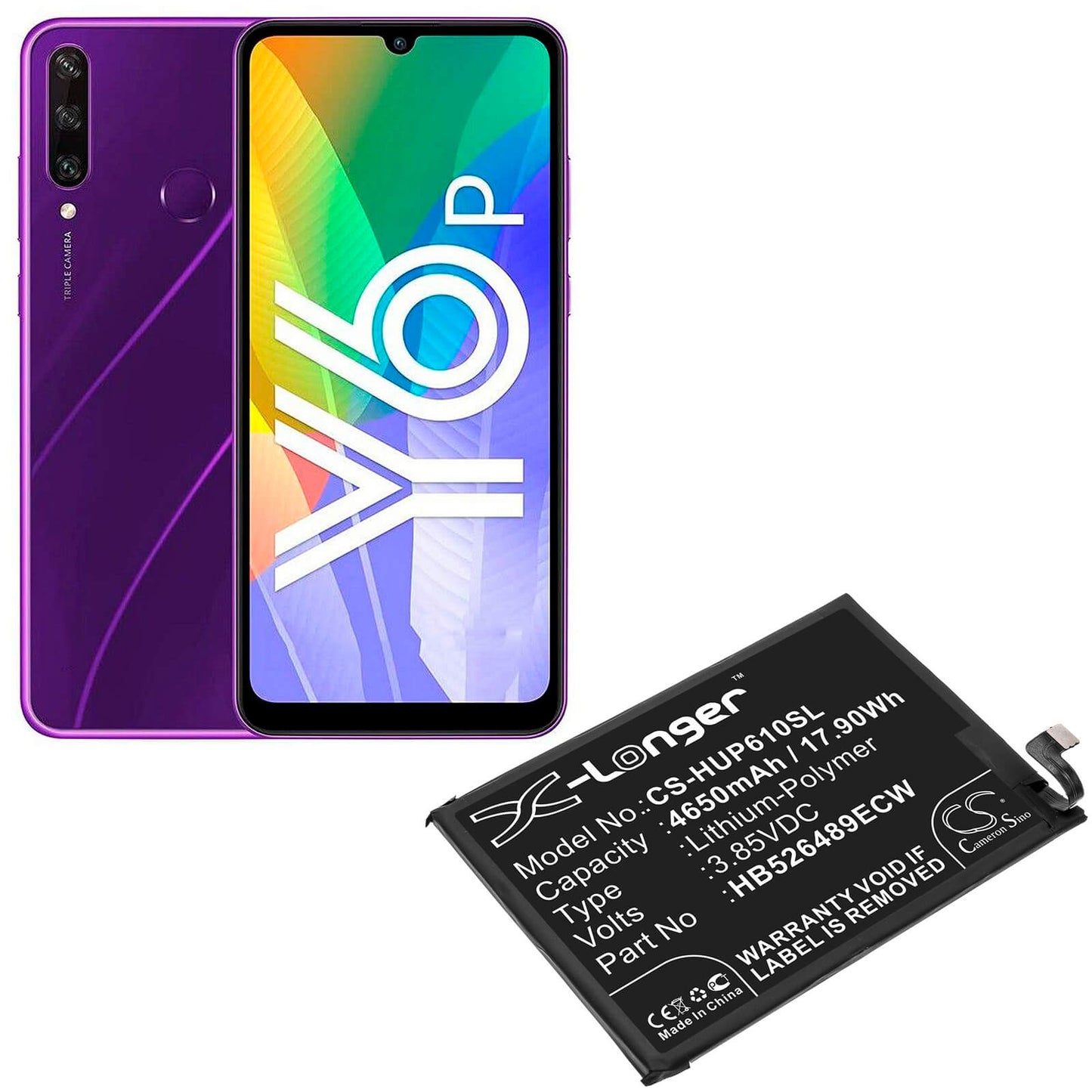 3.85V, 4650mAh, Li-Polymer Battery fits Huawei, Med-l29, Med-l29n, 17.9025Wh