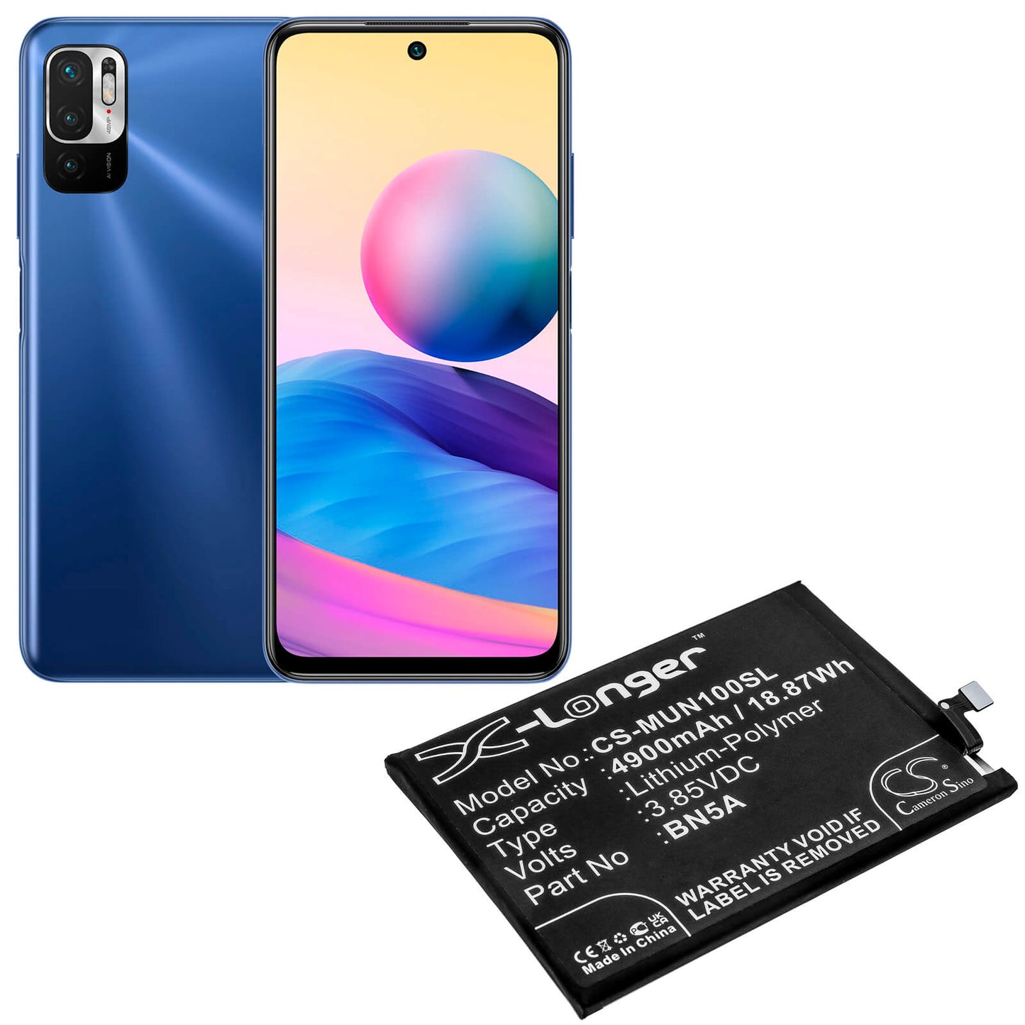 3.85V, 4900mAh, Li-Polymer Battery fits Redmi, M2103k19g, M2103k19i, 18.865Wh