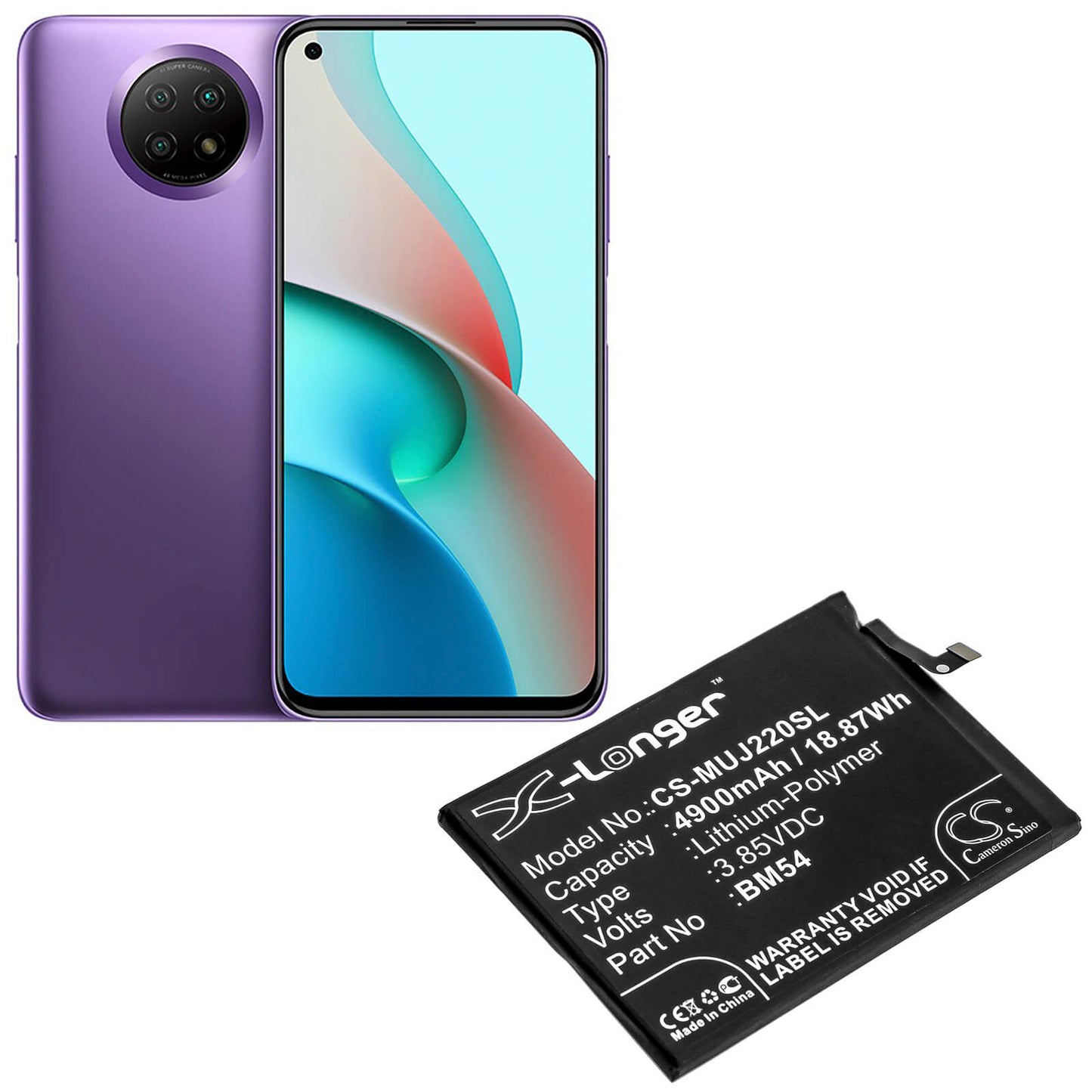 3.85V, 4900mAh, Li-Polymer Battery fits Redmi, A001xm, M2007j22c, 18.865Wh