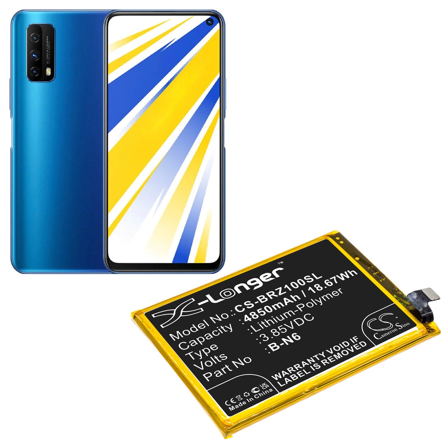 3.85V, 4850mAh, Li-Polymer Battery fits Vivo, Iqoo Z1x 5g, V2012, 18.6725Wh