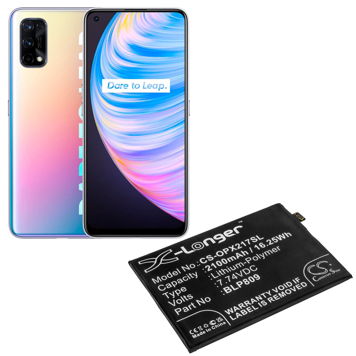 7.74V, 2100mAh, Li-Polymer Battery fits Oppo, Realme Q2 Pro, Rmx2173, 16.254Wh